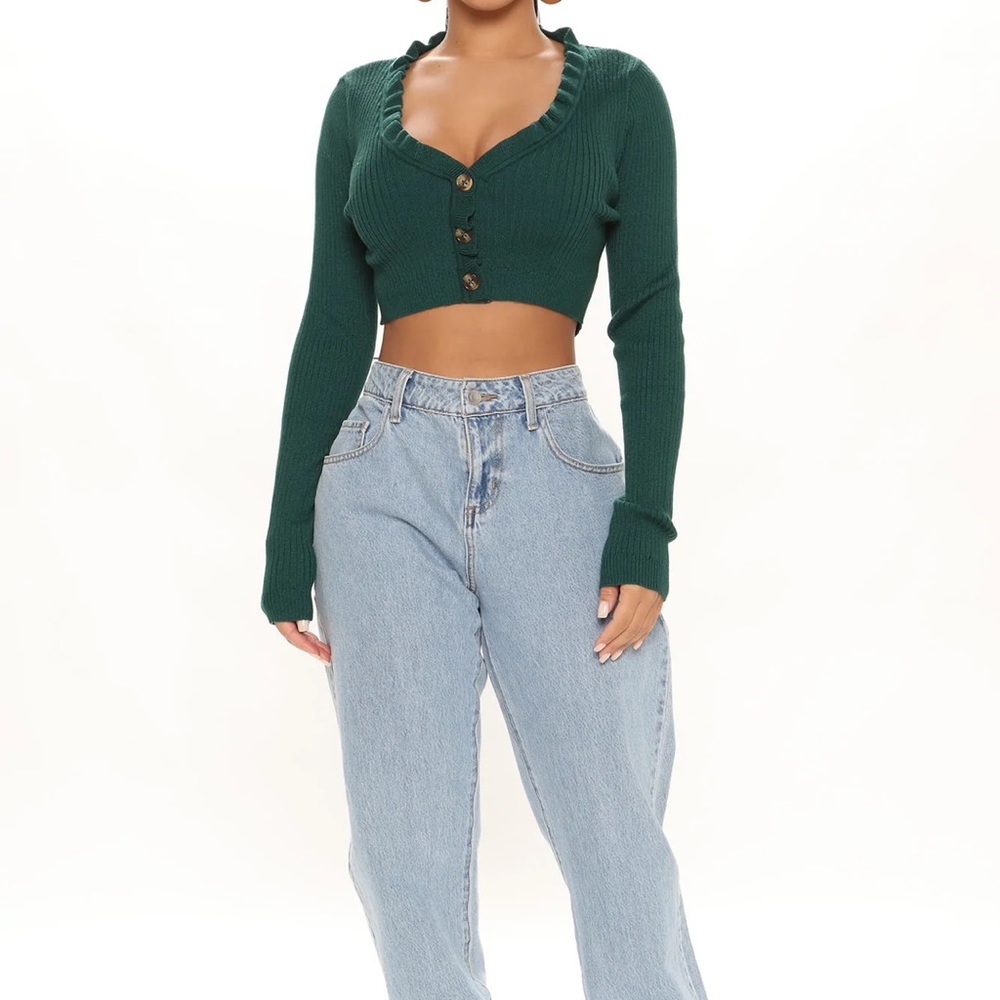 Green Cropped Cardigan